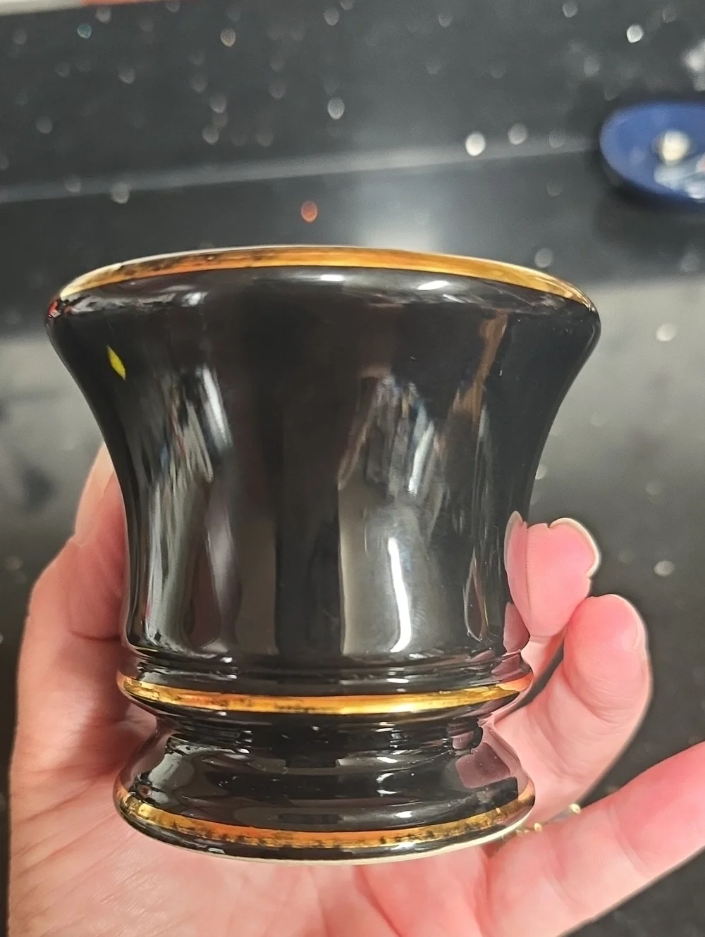 Vintage. Black and Gold Mortar and Pestle